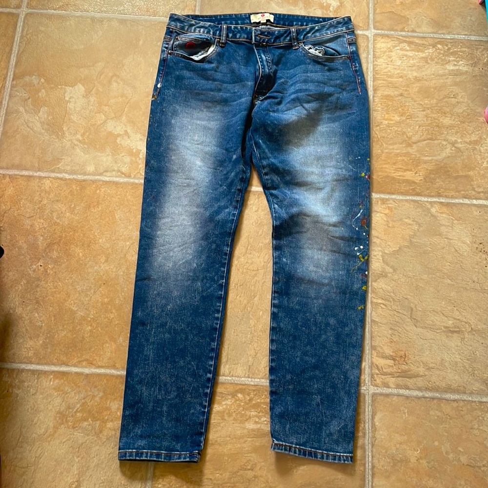 Red brand Jeans NYC size 14 skinny leg, paint splatter design